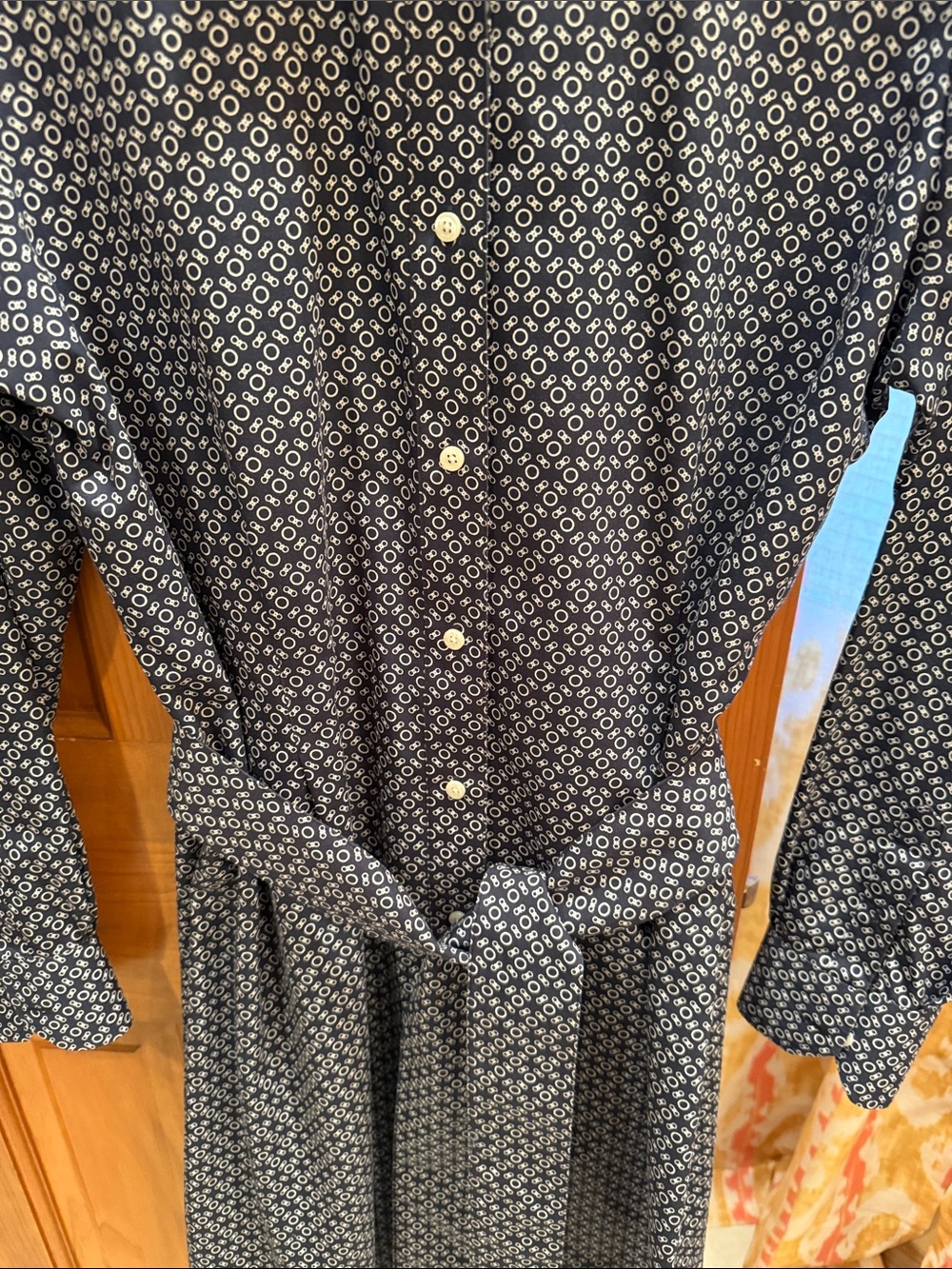 Brooks Brothers Navy and White Geometric Long-Sleeve Shirt Dress - Picture 3 of 6